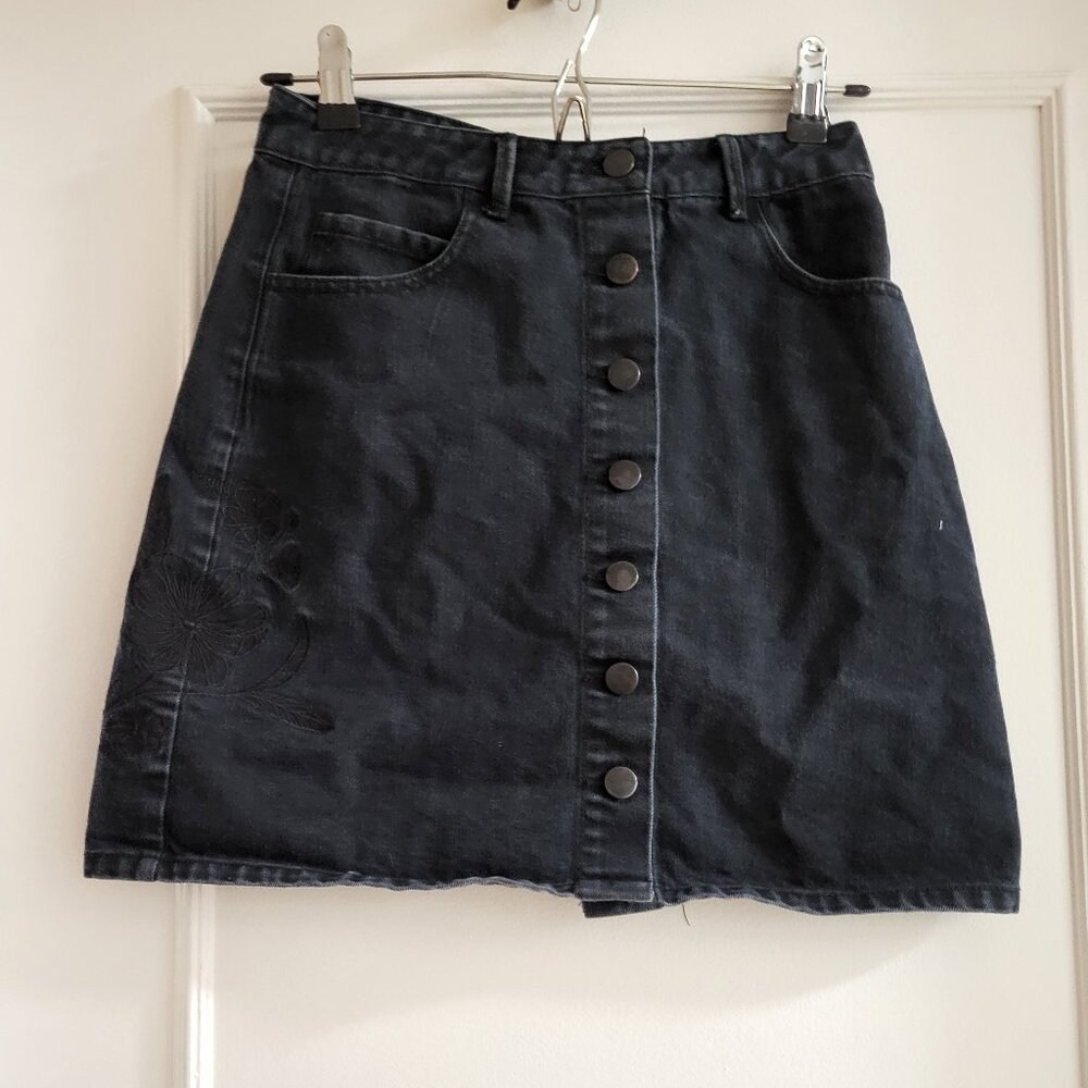 Twik Simons Black Button-Up Denim Mini Skirt - Small Size